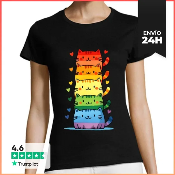 Camiseta Mujer Clásica Pila De Gatos Multicolor LaTostadora