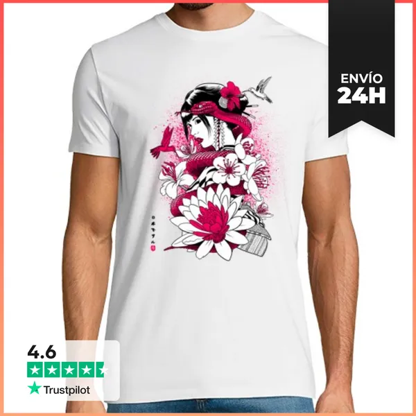 Camiseta Hombre Clásica Geisha Con Serpiente Rosa LaTostadora