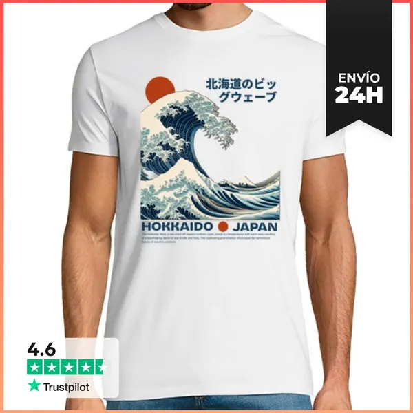 Camiseta Hombre Clásica Ola Kanagawa, La Gran Ola, Hokusai