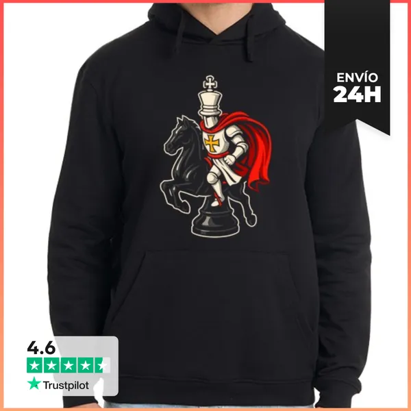 Sudadera Unisex Con Capucha Rey Ajedrez Caballero Templario