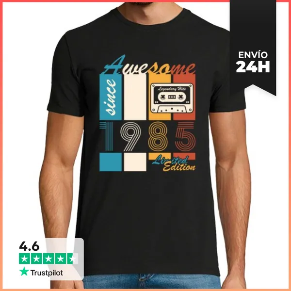 Camiseta Hombre Clásica 40 Años 1985 Vintage Aniversario Retro