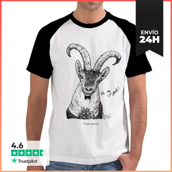 Camiseta Hombre, Estilo Béisbol Oh My Goat, Cabra Montés