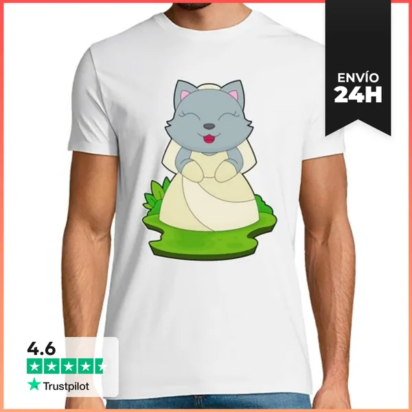 Camiseta Hombre Clásica Velo De Novia De Gato Para Boda