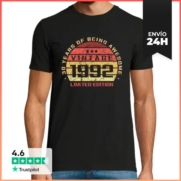 Camiseta Hombre Clásica 30 Cumpleaños 30 Años Nacido En 1992