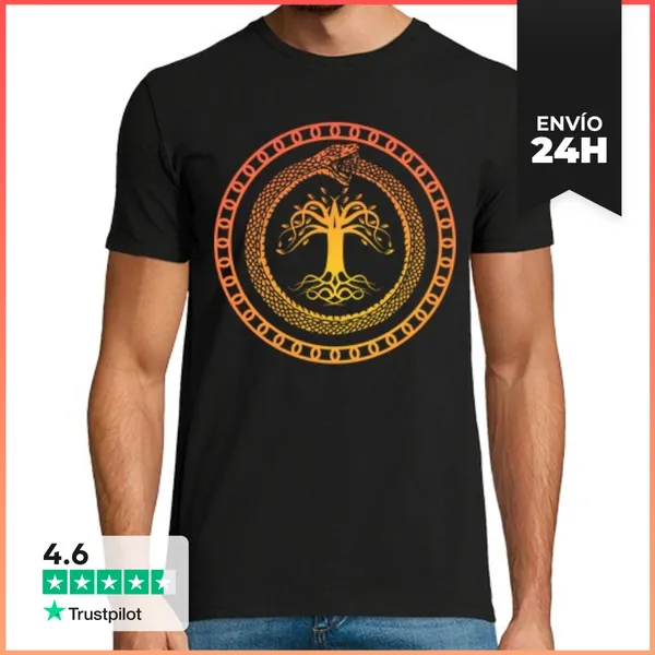 Camiseta Hombre Clásica Serpiente Oroboros Árbol De La Vida