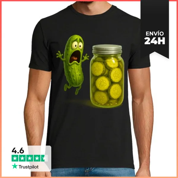 Camiseta Hombre Clásica Pepinillo Asustado Y Tarro Encurtidos