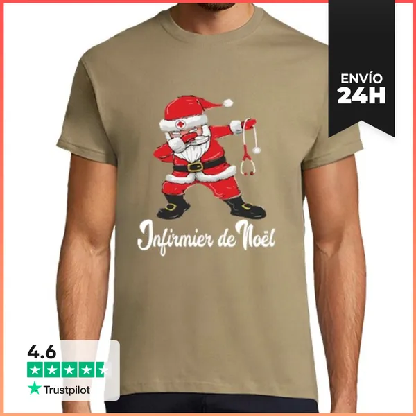 Camiseta Hombre Clásica Papá Navidad Enfermero Santa Dab Versión