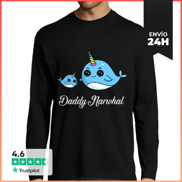 Camiseta Hombre Manga Larga Papá Narval Regalo De Narval Lindo