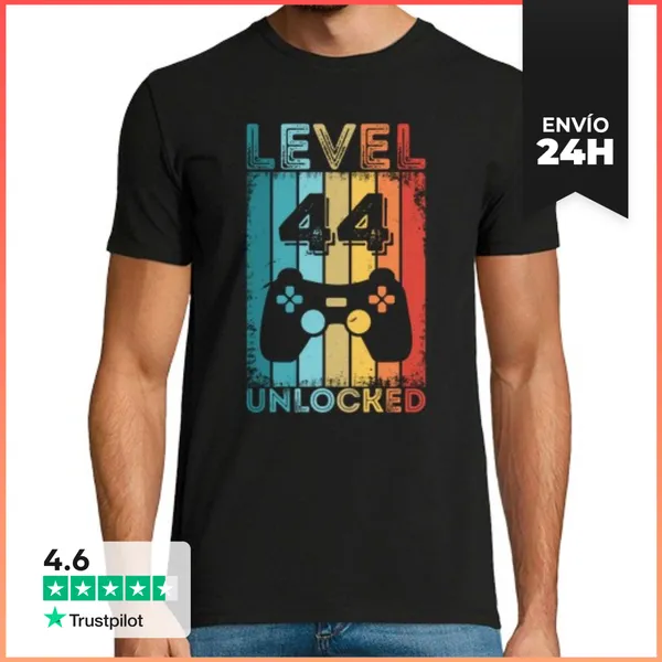 Camiseta Hombre Clásica Nivel De Juego 44 Desbloqueado 44 Cumpl