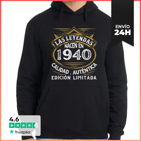 Sudadera Unisex Con Capucha Las Leyendas Nacen En 1940 Calidad