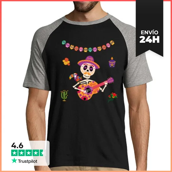 Camiseta Hombre, Estilo Béisbol Lindo Dia De Los Muertos Niños