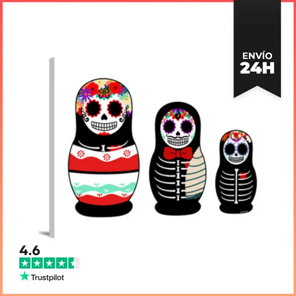 Lienzo Horizontal Matrioskas Día De Los Muertos LaTostadora