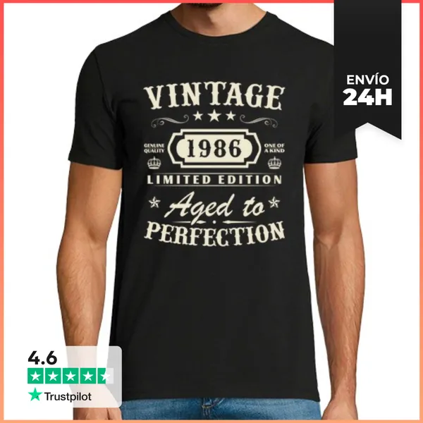 Camiseta Hombre Clásica 40 Años 1986 Vintage Regalo Cumpleaños