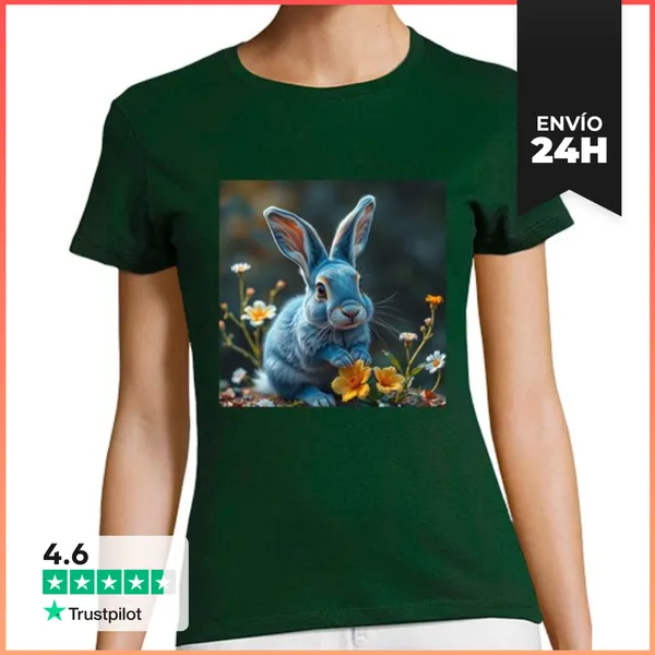 Camiseta Mujer Clásica Conejo Y Flores LaTostadora