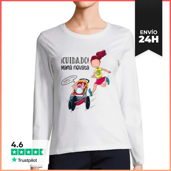 Camiseta Mujer Manga Larga Mamá Novata LaTostadora