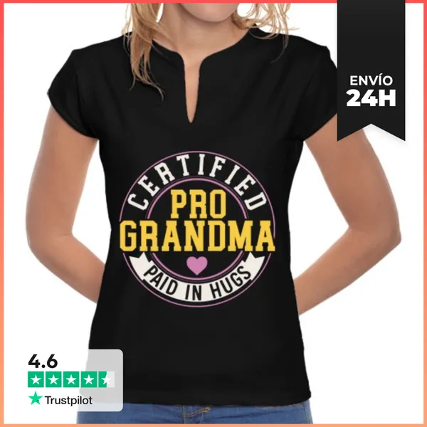 Camiseta Mujer Cuello Mao Abuela Pro Certificada Abrazos Pagados