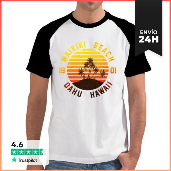 Camiseta Hombre, Estilo Béisbol Waikiki Beach LaTostadora