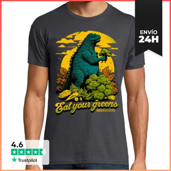 Camiseta Hombre Clásica Eat Your Greens, Godzilla Style