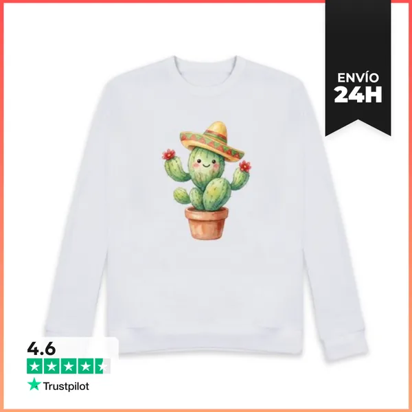 Sudadera Unisex Cactus Kawaii Con Sombrero En Maceta De Terracota