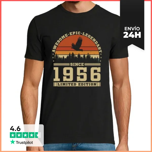Camiseta Hombre Clásica 70 Años 1956 Vintage Cumpleaños Retro