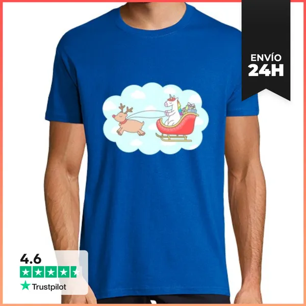 Camiseta Hombre Clásica Unicornio En Trineo LaTostadora