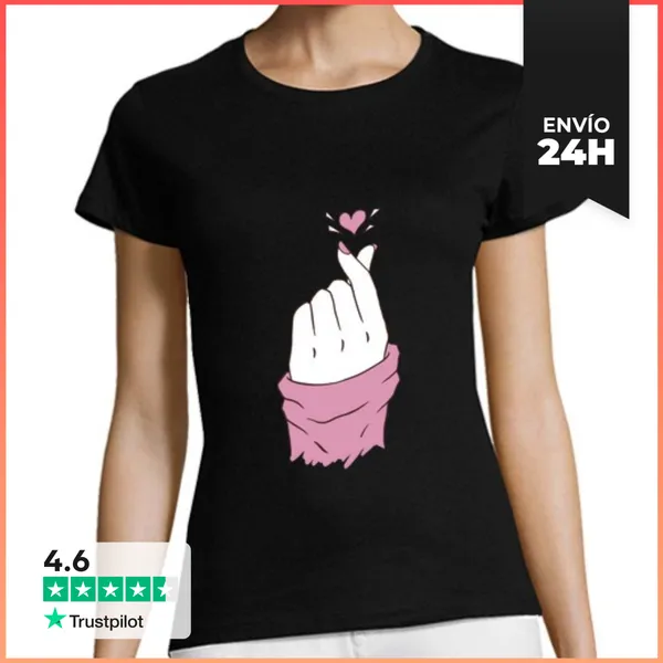 Camiseta Mujer Clásica Saranghae Amor Corazón Coreano K Pop Co