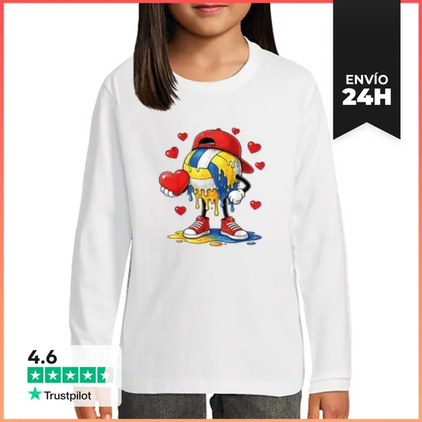 Camiseta Manga Larga Para Niños Voleibol De San Valentín Corazón