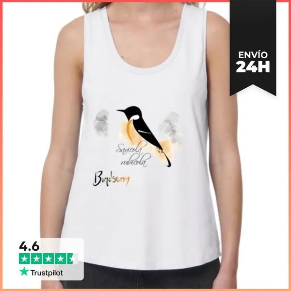 Camiseta Mujer Sin Mangas, Loose Fit Tarabilla Común LaTostadora