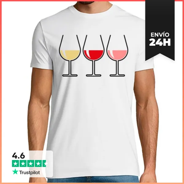 Camiseta Hombre Clásica Vino Blanco Tinto Rosado - Bulboso Abie