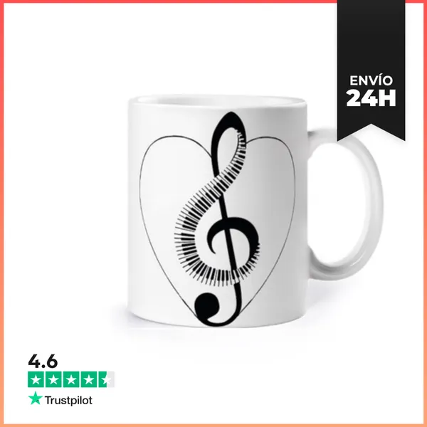 Taza Amor Love Música Clave Teclas En Negro LaTostadora