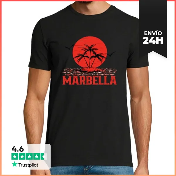 Camiseta Hombre Clásica Marbella Puesta De Sol Playa LaTostadora