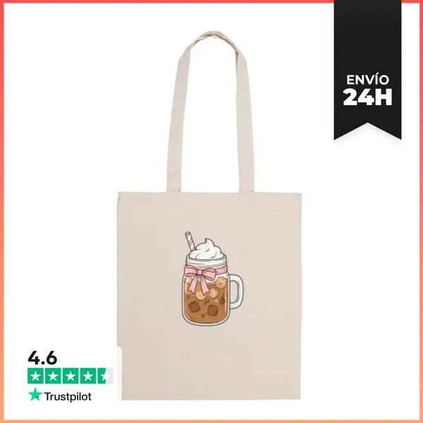 Bolsa De Tela Tarro De Cristal Café Helado Con Chantilly Y Lazo