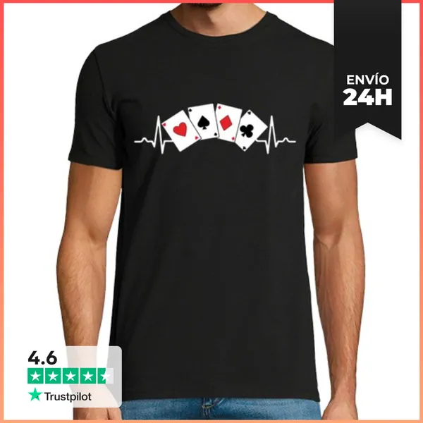Camiseta Hombre Clásica Latidos Cartas Poker De Ases Corazón