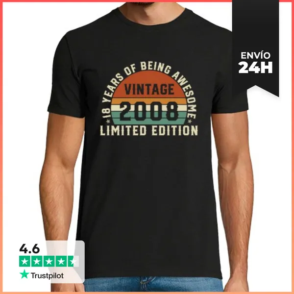 Camiseta Hombre Clásica 18 Años 2008 Vintage Cumpleaños Retro