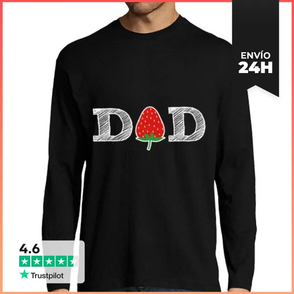 Camiseta Hombre Manga Larga Papá Fresa Divertido Gif Fruta Baya
