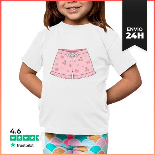 Camiseta Clásica Para Niños Corta Rosa Coqueta Cerezas Lazos Y