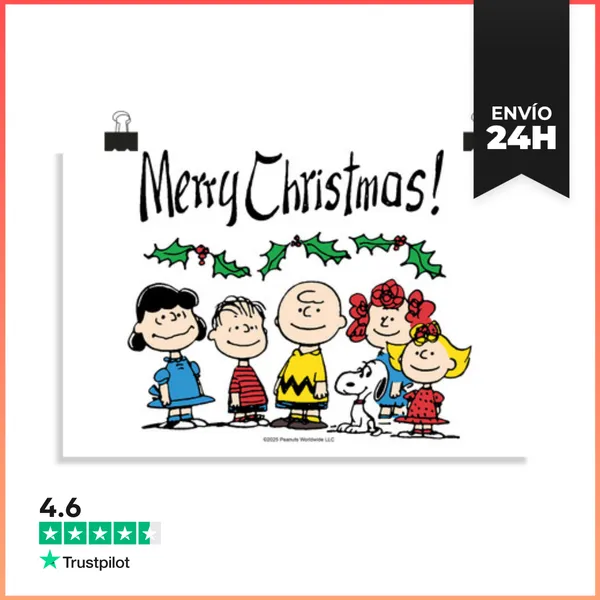 Póster Horizontal Merry Christmas Snoopy And Friends LaTostadora