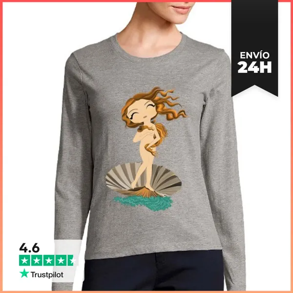 Camiseta Mujer Manga Larga El Nacimiento De Venus LaTostadora