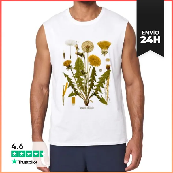 Camiseta Sin Mangas DIENTE DE LEÓN Ilustración Botánica Antigua