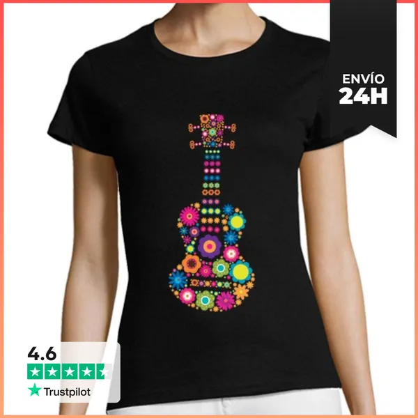 Camiseta Mujer Clásica Ukelele Instrumento Flores LaTostadora