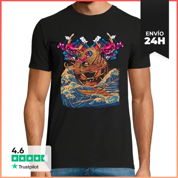 Camiseta Hombre Clásica La Gran Camisa De Ramen De Kanagawa Ram