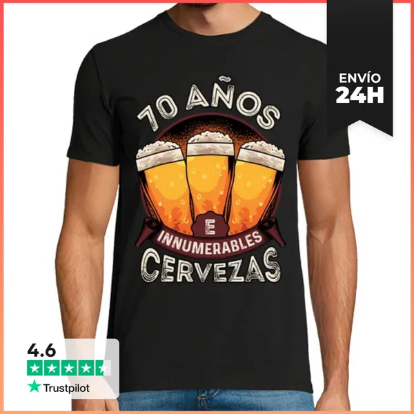 Camiseta Hombre Clásica 70 Años E Innumerables Cervezas Regalo 70