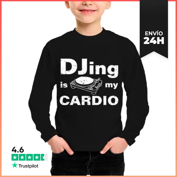Camiseta Manga Larga Para Niños Djing Es Mi Cardio Divertido