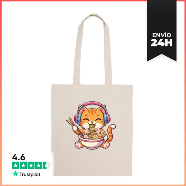 Bolsa De Tela Gato Kawaii Ramen Música LaTostadora