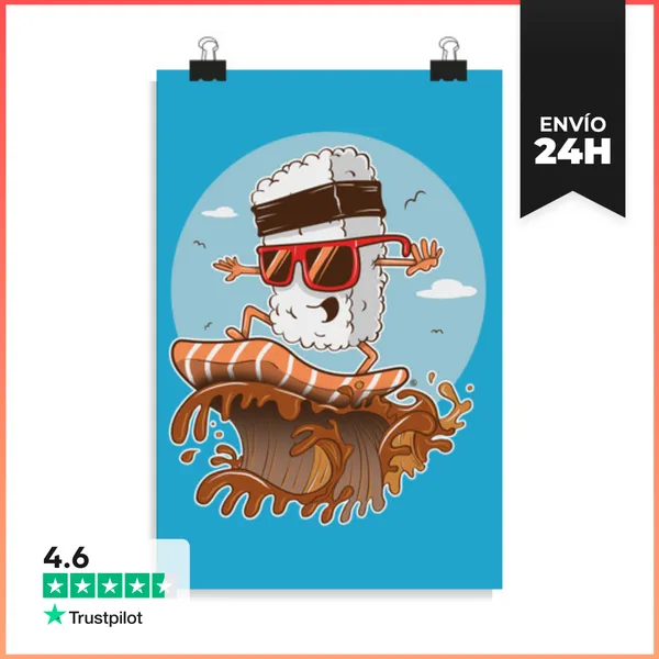Póster Vertical Sushi Surfer LaTostadora