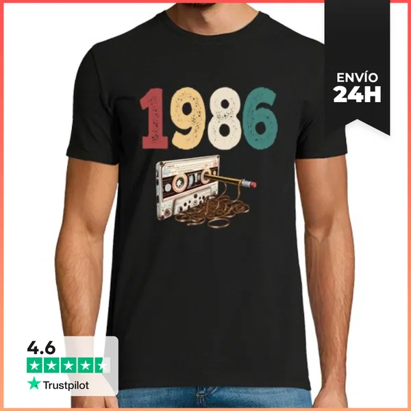 Camiseta Hombre Clásica 1986 Cassette Retro Ochentero LaTostadora