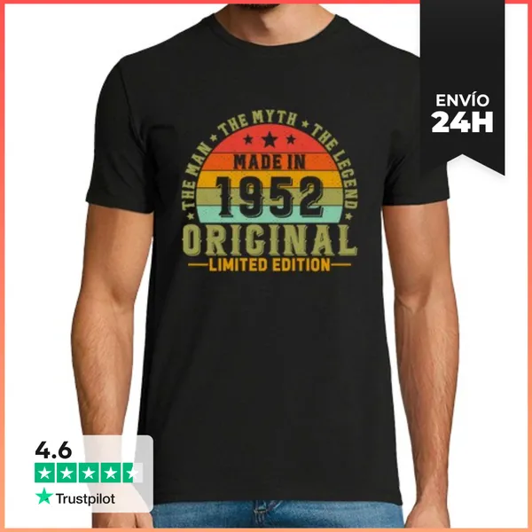 Camiseta Hombre Clásica 1952 Vintage Regalo De Cumpleaños Retro