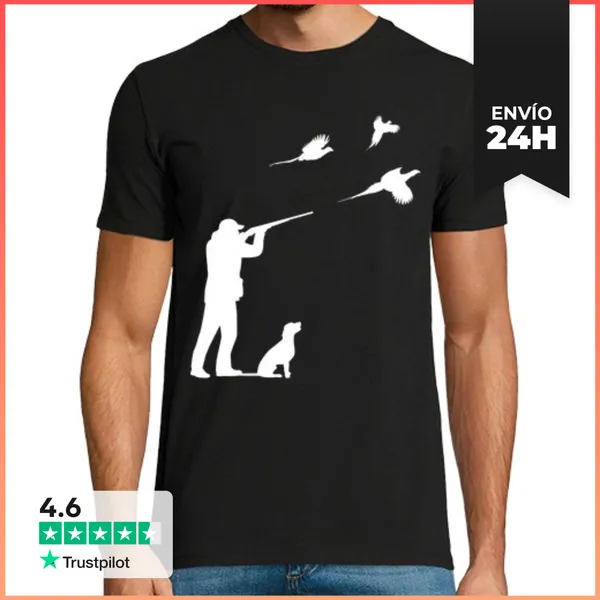 Camiseta Hombre Clásica Faisán Caza Hombres Cazador Perro
