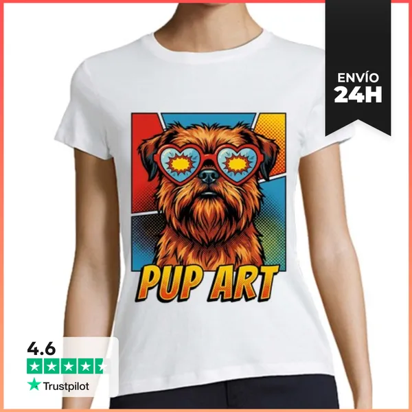 Camiseta Mujer Clásica Perro Retro Brussels Griffon Pop Art