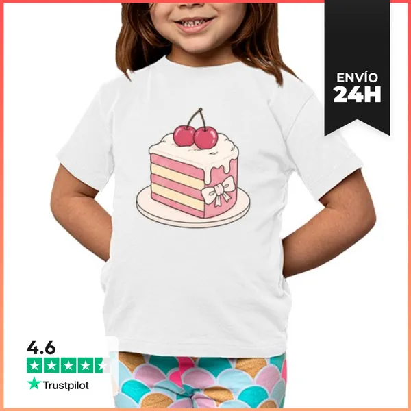 Camiseta Clásica Para Niños Parte De Pastel Rosa Con Cerezas Y